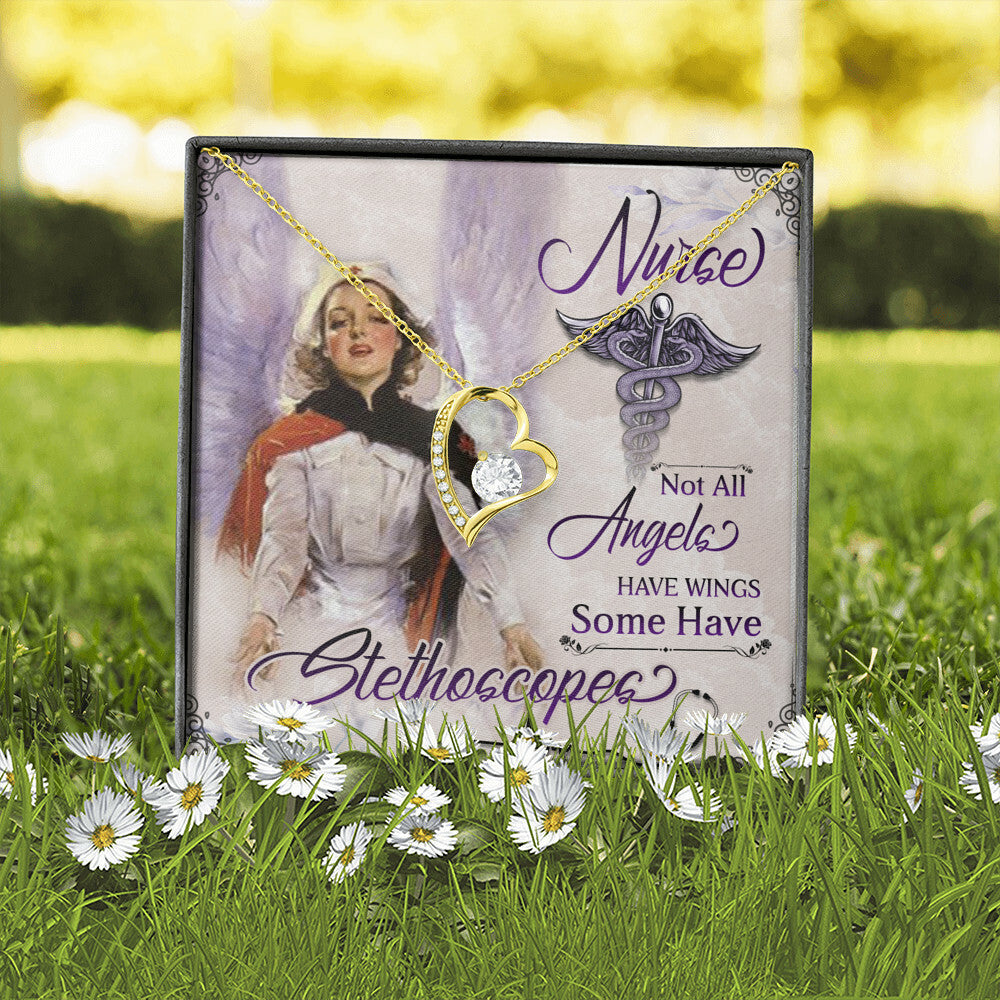 Not All Angels Have Wings Some Have Wings Healthcare Medical Worker Nurse Appreciation Gift Forever Necklace w Message Card-Express Your Love Gifts