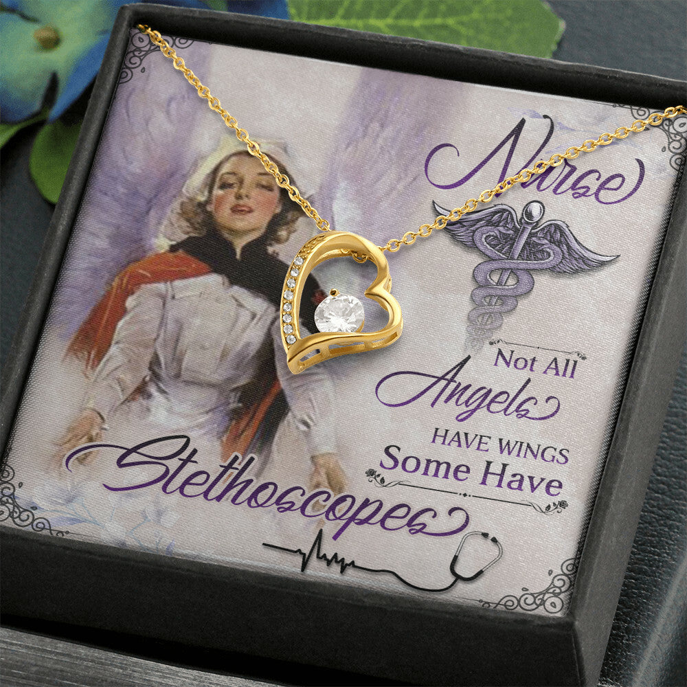 Not All Angels Have Wings Some Have Wings Healthcare Medical Worker Nurse Appreciation Gift Forever Necklace w Message Card-Express Your Love Gifts