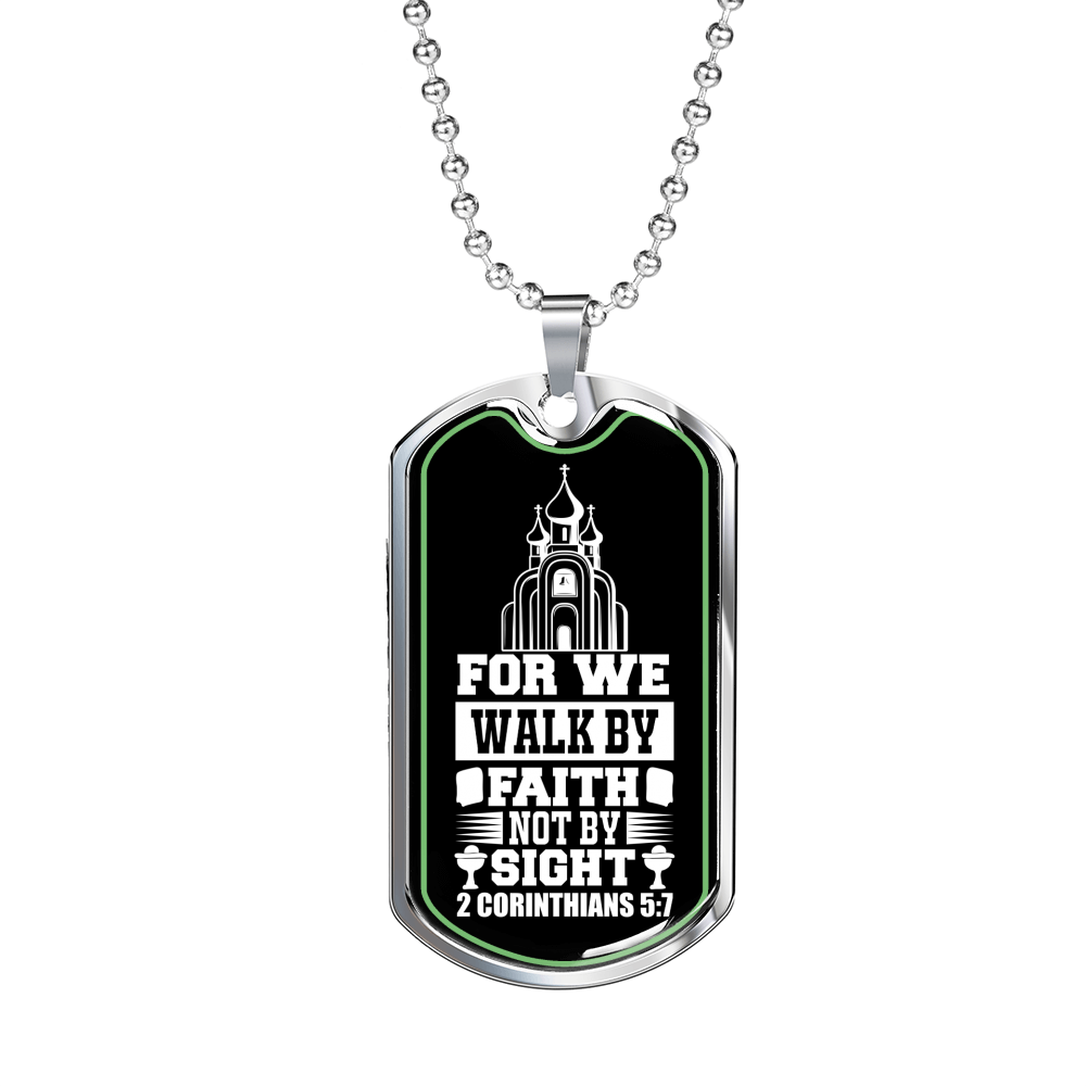 Not By Sight Christian Necklace Stainless Steel or 18k Gold Dog Tag 24" Chain-Express Your Love Gifts