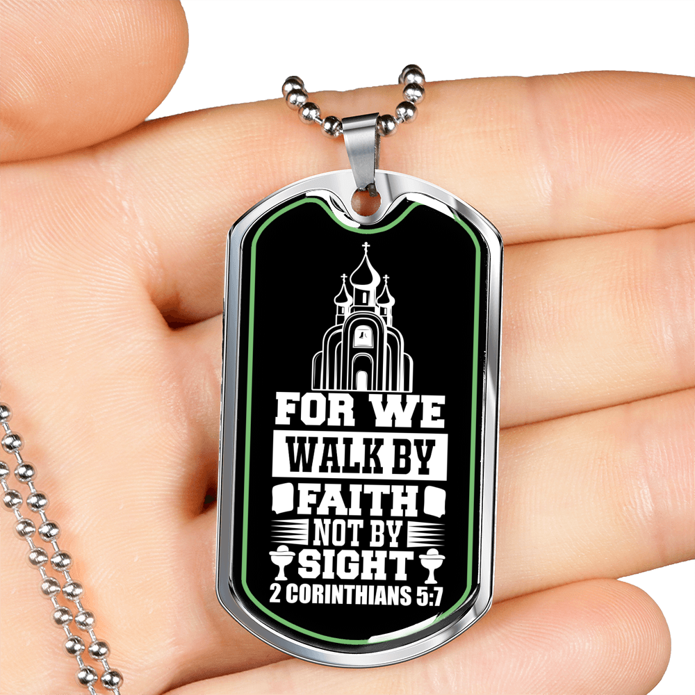 Not By Sight Christian Necklace Stainless Steel or 18k Gold Dog Tag 24" Chain-Express Your Love Gifts