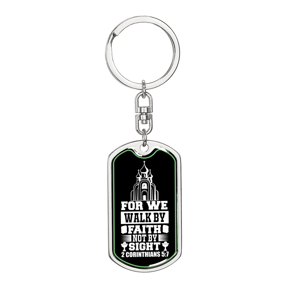 Not By Sight Keychain Stainless Steel or 18k Gold Dog Tag Keyring-Express Your Love Gifts
