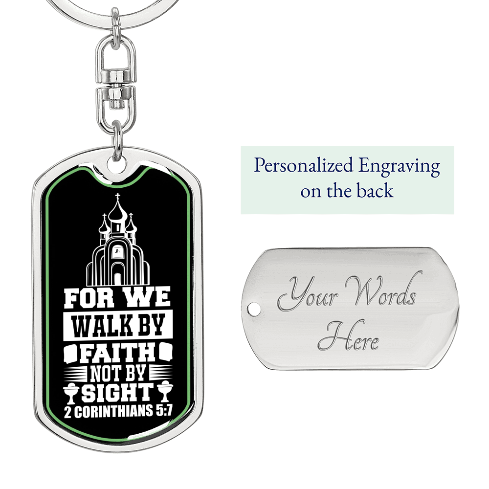 Not By Sight Keychain Stainless Steel or 18k Gold Dog Tag Keyring-Express Your Love Gifts