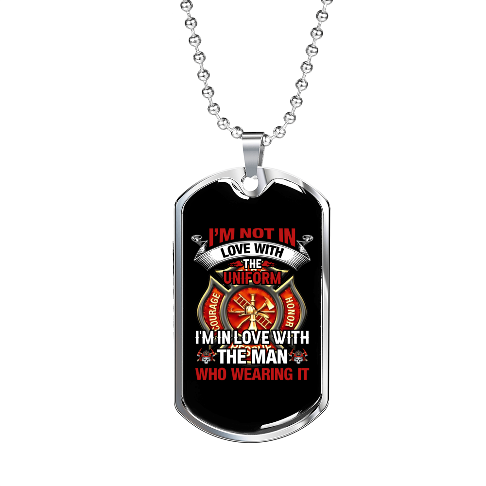 Not In Uniform Firefighter Gift Stainless Steel or 18k Gold Dog Tag 24" Chain-Express Your Love Gifts