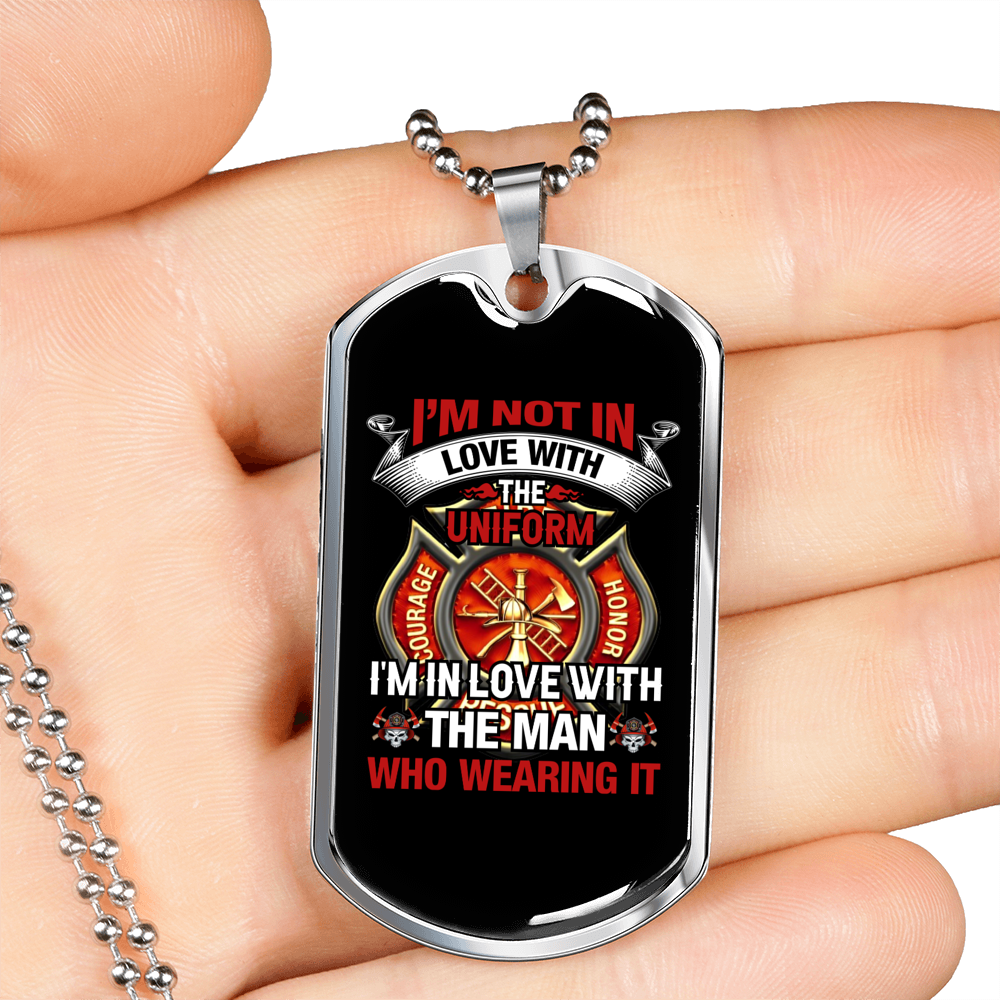 Not In Uniform Firefighter Gift Stainless Steel or 18k Gold Dog Tag 24" Chain-Express Your Love Gifts