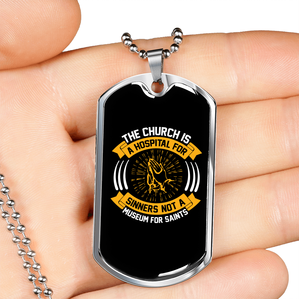 Not Museum For Saints Christian Necklace Stainless Steel or 18k Gold Dog Tag 24" Chain-Express Your Love Gifts