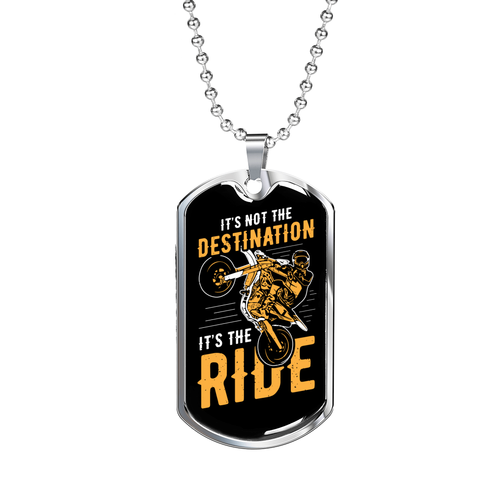 Not The Destination It'S The Ridebiker Necklace Stainless Steel or 18k Gold Dog Tag 24"-Express Your Love Gifts