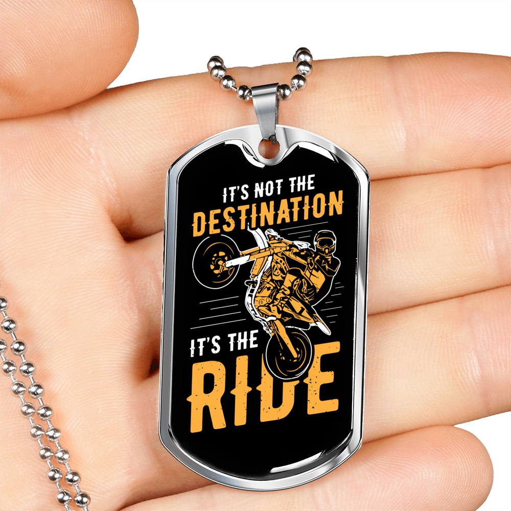Not The Destination It'S The Ridebiker Necklace Stainless Steel or 18k Gold Dog Tag 24"-Express Your Love Gifts