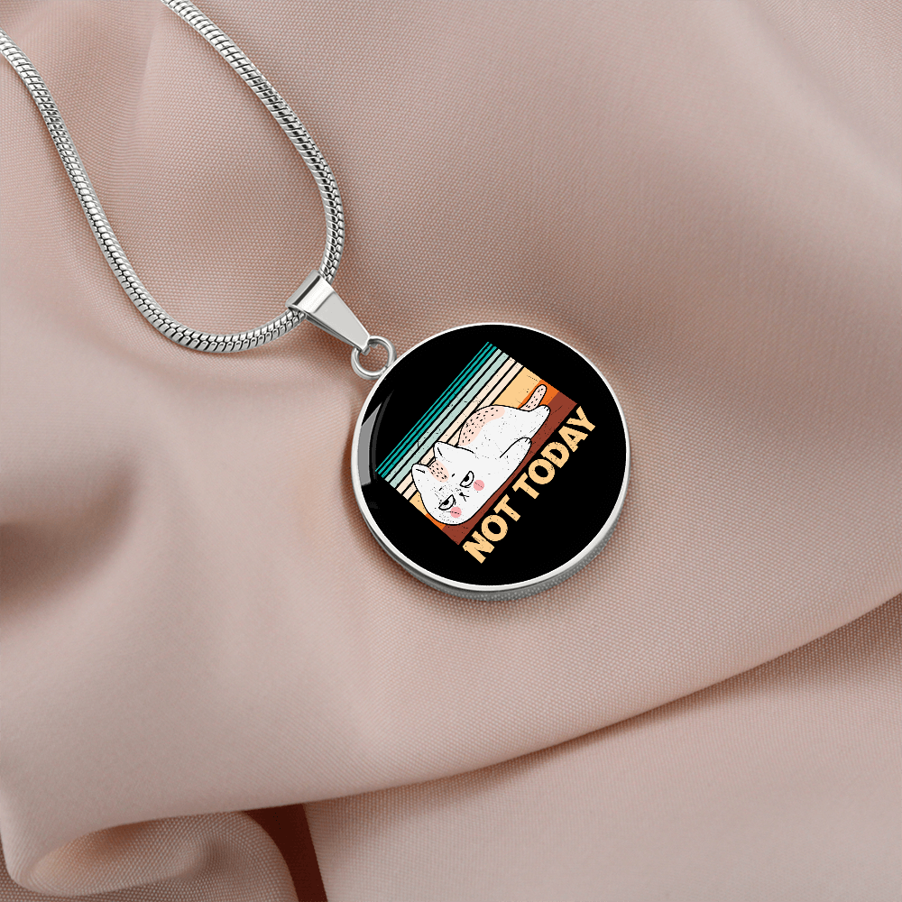 Not Today Cat Circle Necklace Stainless Steel or 18k Gold 18-22"-Express Your Love Gifts