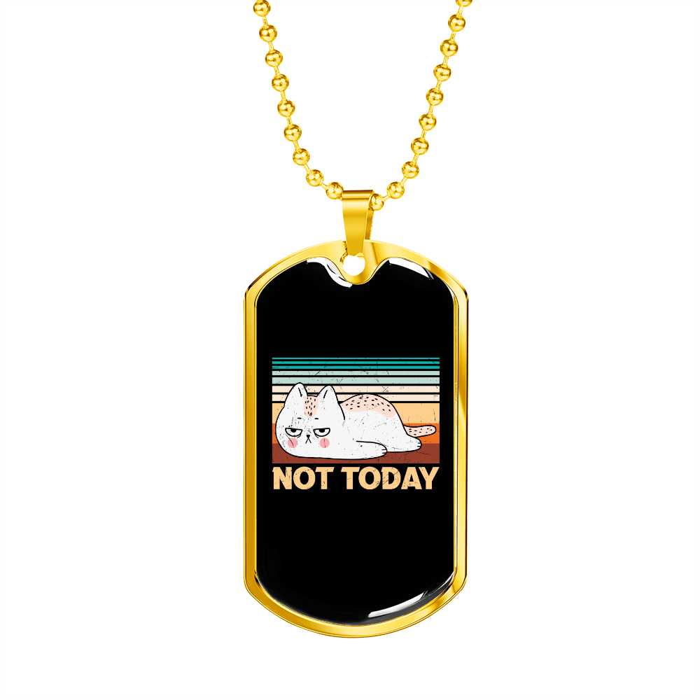 Not Today Cat Necklace Stainless Steel or 18k Gold Dog Tag 24" Chain-Express Your Love Gifts