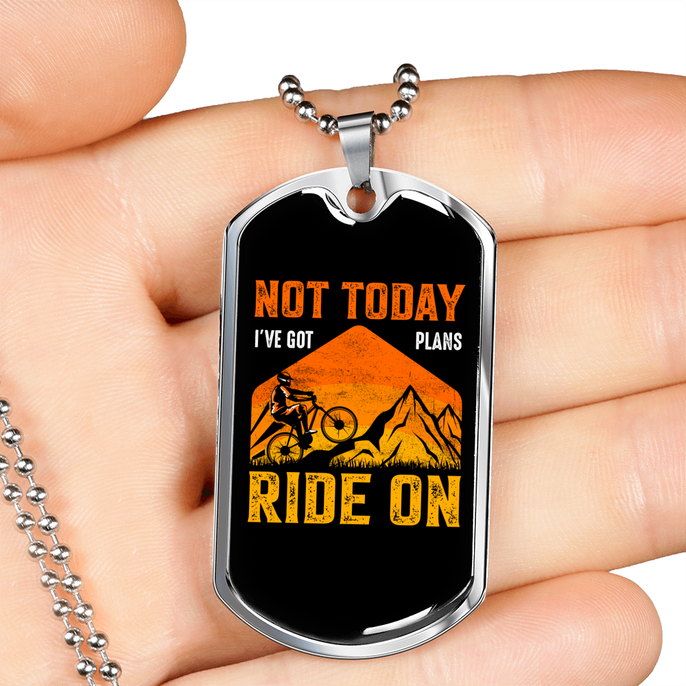 Not Today Cycling Necklace Stainless Steel or 18k Gold Dog Tag 24"-Express Your Love Gifts