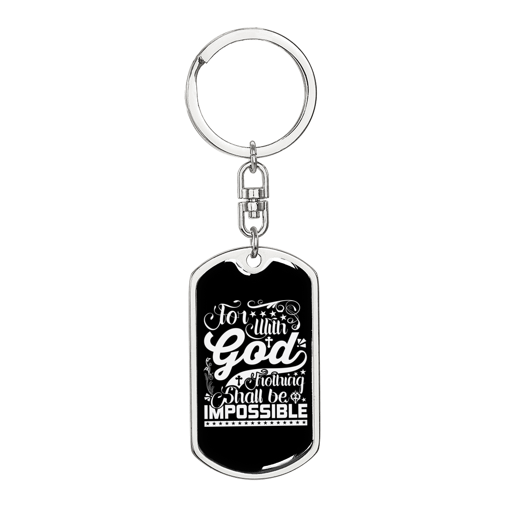 Nothing Impossible With God Keychain Stainless Steel or 18k Gold Dog Tag Keyring-Express Your Love Gifts