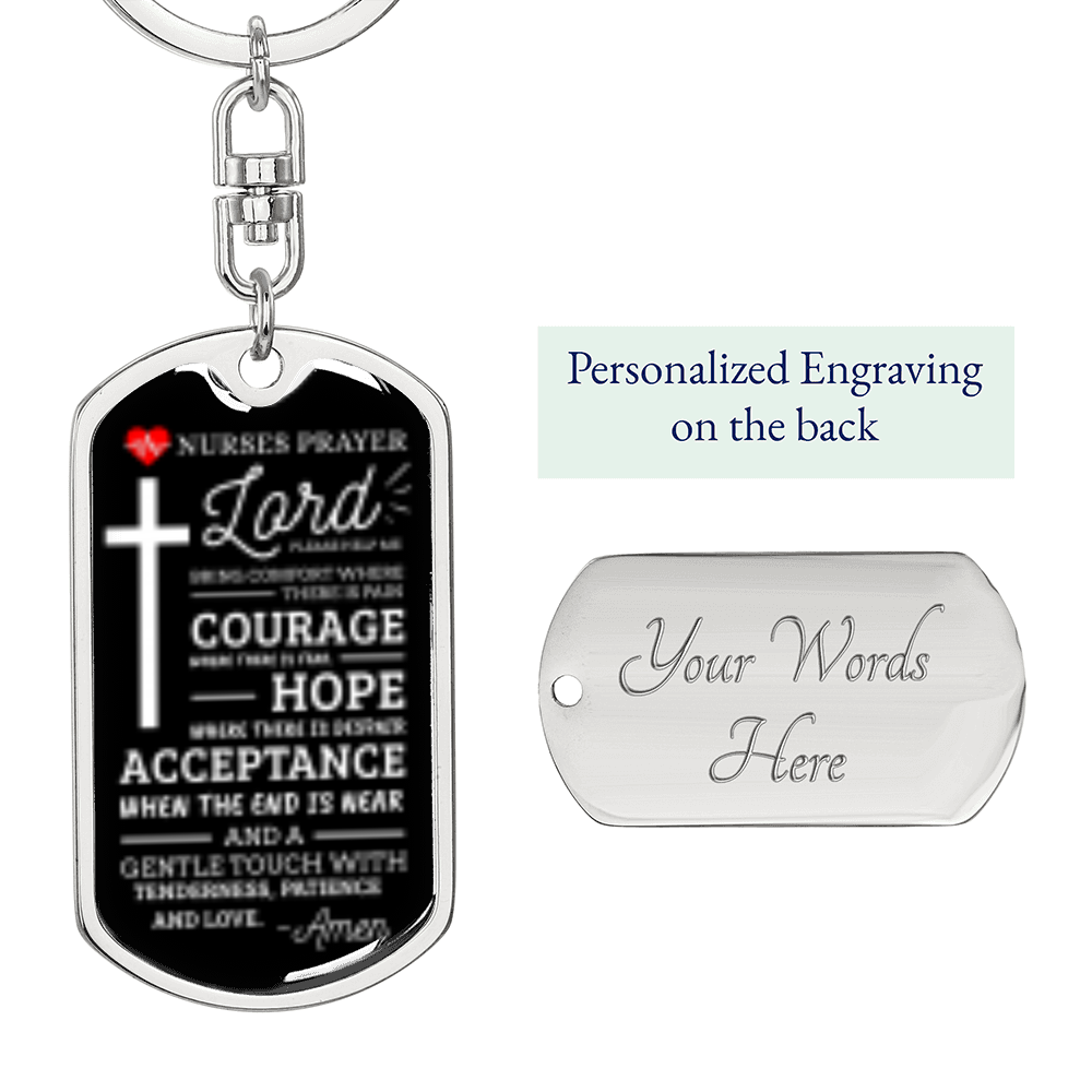 Nurse Prayer Swivel Keychain Dog Tag Stainless Steel or 18k Gold-Express Your Love Gifts