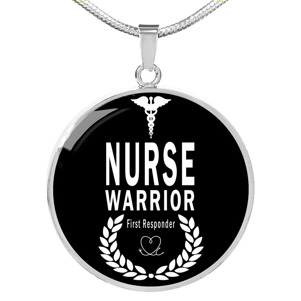 Nurse Warrior First Responder Circle Pendant Stainless Steel or 18k Gold 18-22"-Express Your Love Gifts