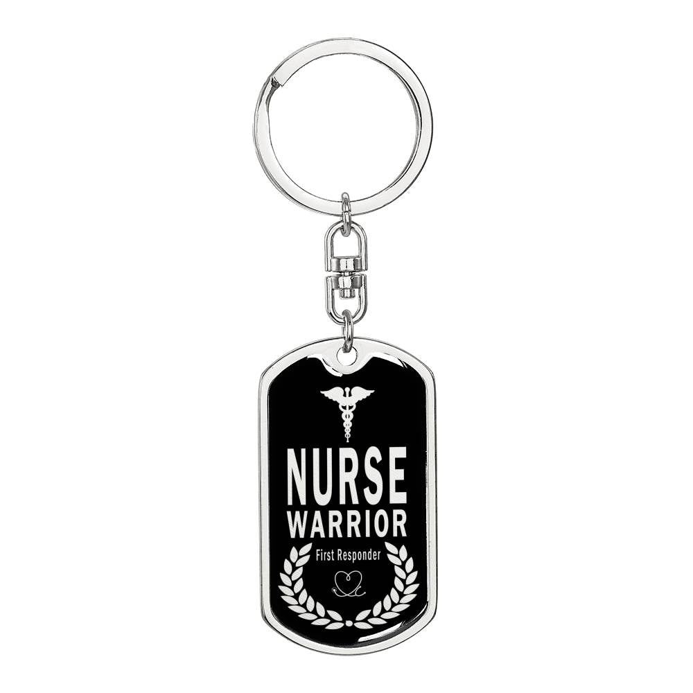 Nurse Warrior First Responder Dog Tag Pendant Keychain Stainless Steel or 18k Gold-Express Your Love Gifts