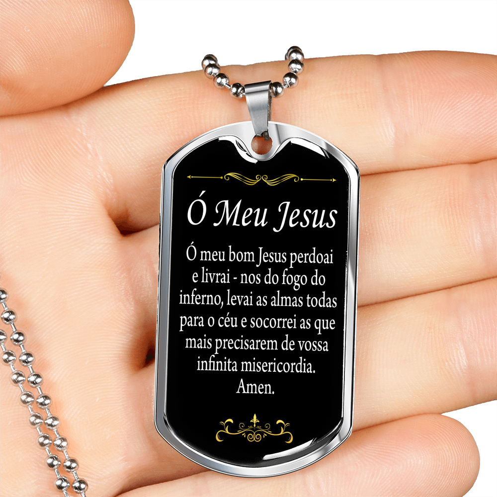 O' Meu Jesus Portuguese Dog Tag Stainless Steel or 18k Gold 24" Chain-Express Your Love Gifts