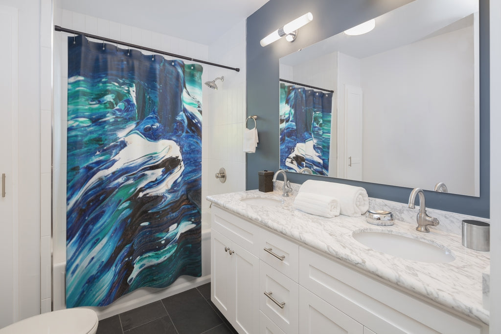 Ocean Waves Motion Stylish Design 71" x 74" Elegant Waterproof Shower Curtain for a Spa-like Bathroom Paradise Exceptional Craftsmanship-Express Your Love Gifts