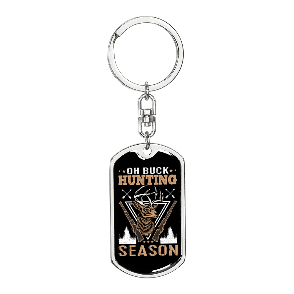 Oh Buck Hunting Season Keychain Stainless Steel or 18k Gold Dog Tag Keyring-Express Your Love Gifts