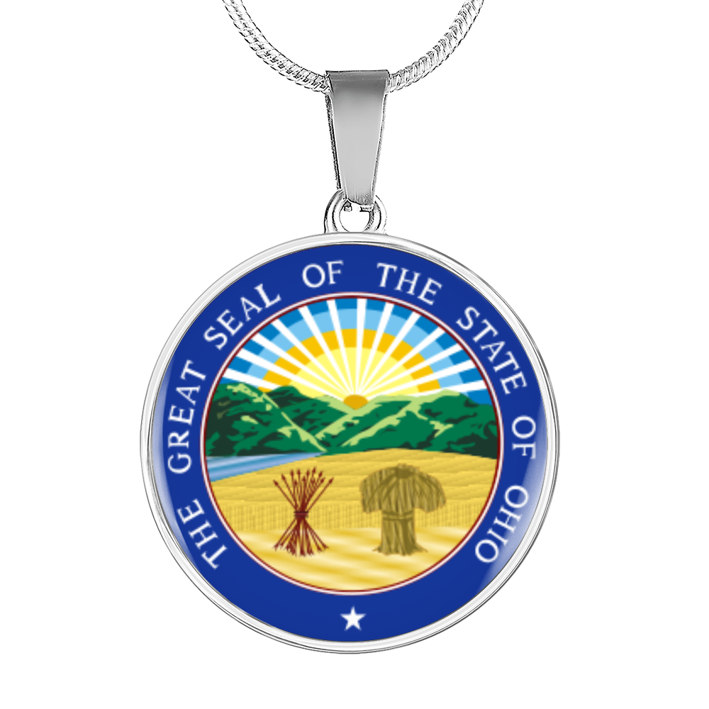 Ohio Seal State Necklace Circle Pendant Stainless Steel or 18k Gold 18-22"-Express Your Love Gifts