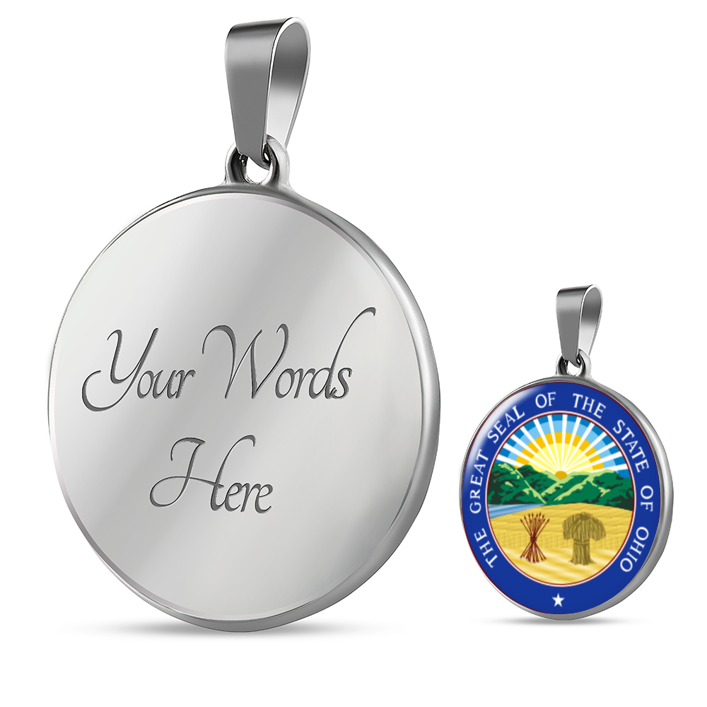 Ohio Seal State Necklace Circle Pendant Stainless Steel or 18k Gold 18-22"-Express Your Love Gifts