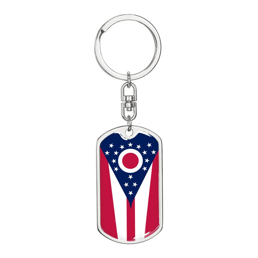 Ohio State Flag Keychain Dog Tag Stainless Steel or 18k Gold-Express Your Love Gifts