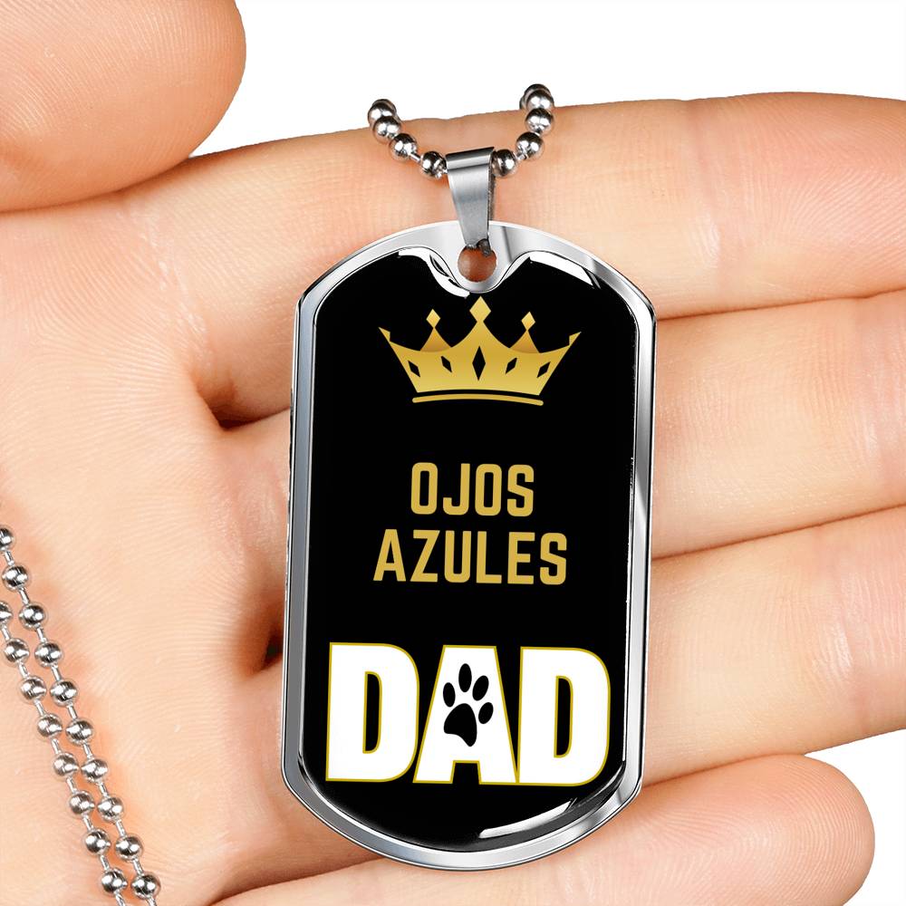 Ojos Azules Cat Dad Necklace Stainless Steel or 18k Gold Dog Tag 24" Chain-Express Your Love Gifts