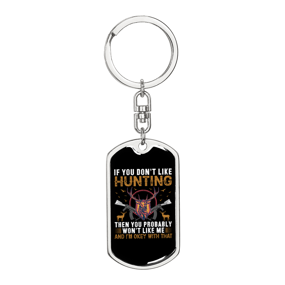 Okay Hunter'S Keychain Gift Stainless Steel or 18k Gold Dog Tag Keyring-Express Your Love Gifts