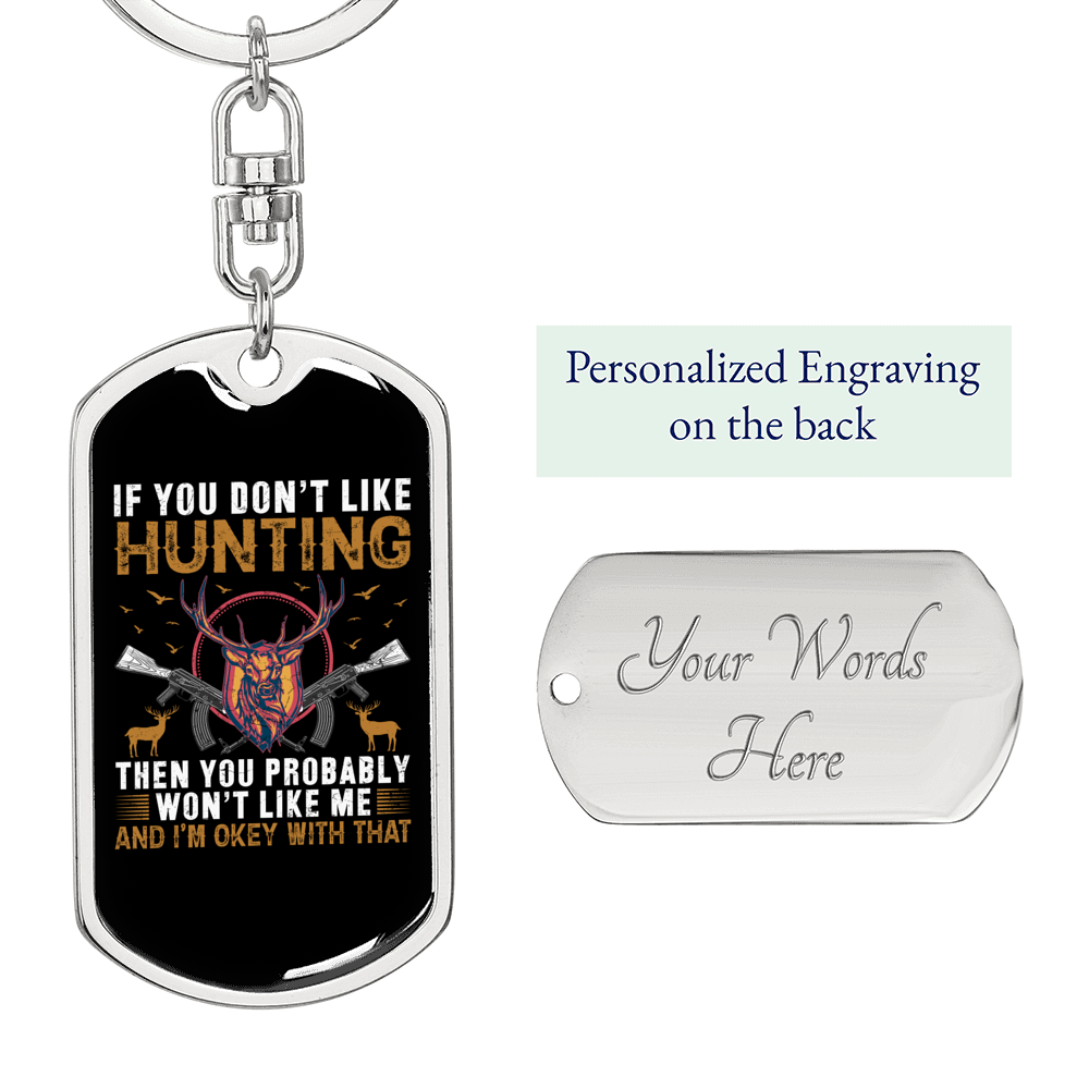 Okay Hunter'S Keychain Gift Stainless Steel or 18k Gold Dog Tag Keyring-Express Your Love Gifts