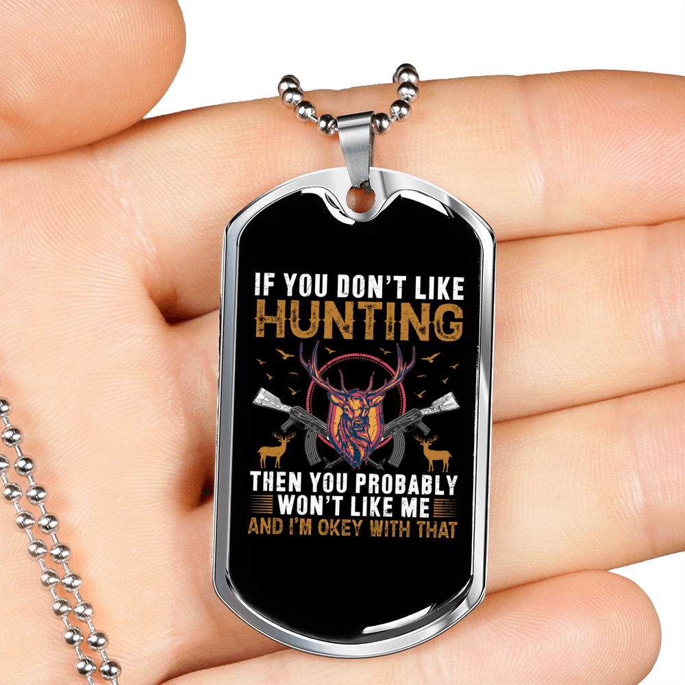 Okay Hunting Necklace Stainless Steel or 18k Gold Dog Tag 24" Chain-Express Your Love Gifts