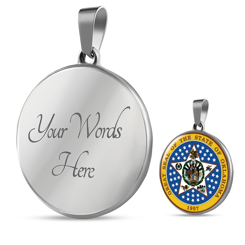 Oklahoma State Seal Necklace Circle Pendant Stainless Steel or 18k Gold 18-22"-Express Your Love Gifts