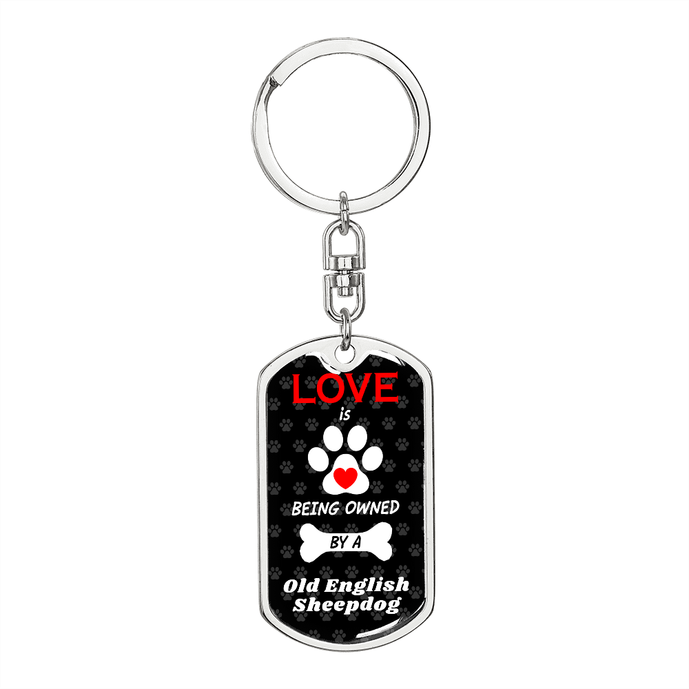 Old English Sheepdog Keychain Stainless Steel or 18k Gold Dog Tag Keyring-Express Your Love Gifts