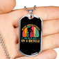 Old Guy On A Bicycle Cycling Necklace Stainless Steel or 18k Gold Dog Tag 24"-Express Your Love Gifts