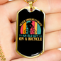Old Guy On A Bicycle Cycling Necklace Stainless Steel or 18k Gold Dog Tag 24"-Express Your Love Gifts