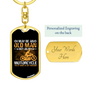 Old Man On Motorcycle Biker Keychain Stainless Steel or 18k Gold Dog Tag Keyring-Express Your Love Gifts