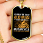 Old Man On Motorcycle Biker Necklace Stainless Steel or 18k Gold Dog Tag 24"-Express Your Love Gifts