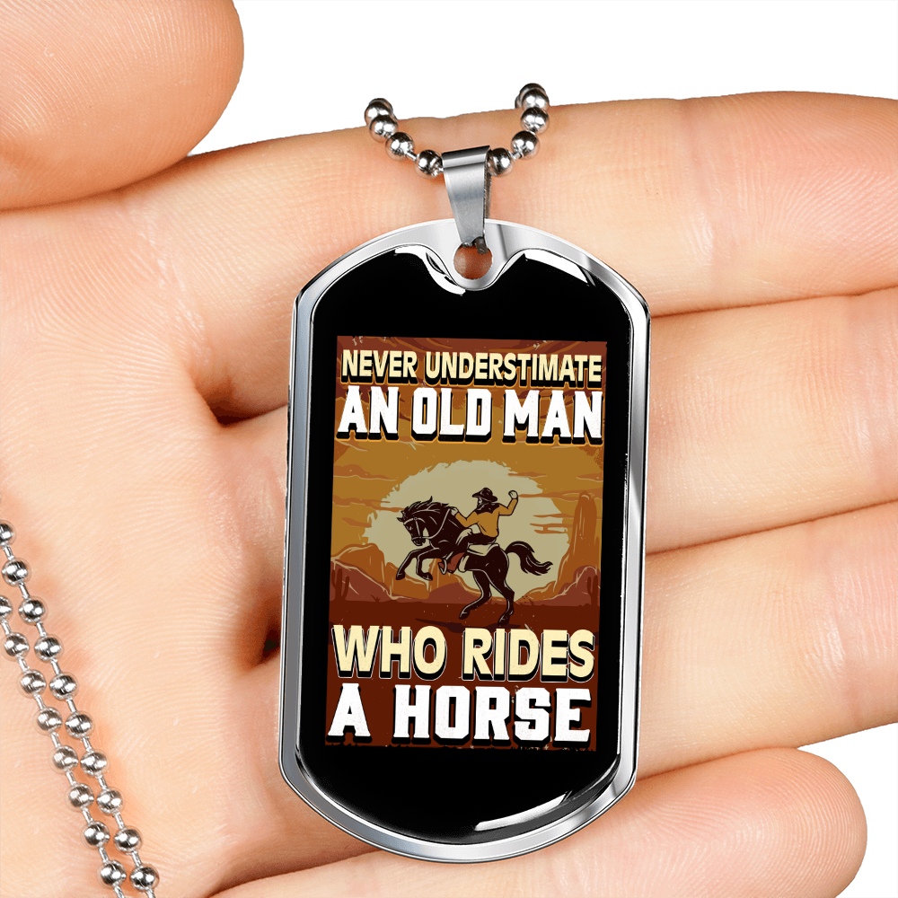 Old Man Who Rides a Horse Horse Necklace Stainless Steel or 18k Gold Dog Tag 24" Chain-Express Your Love Gifts
