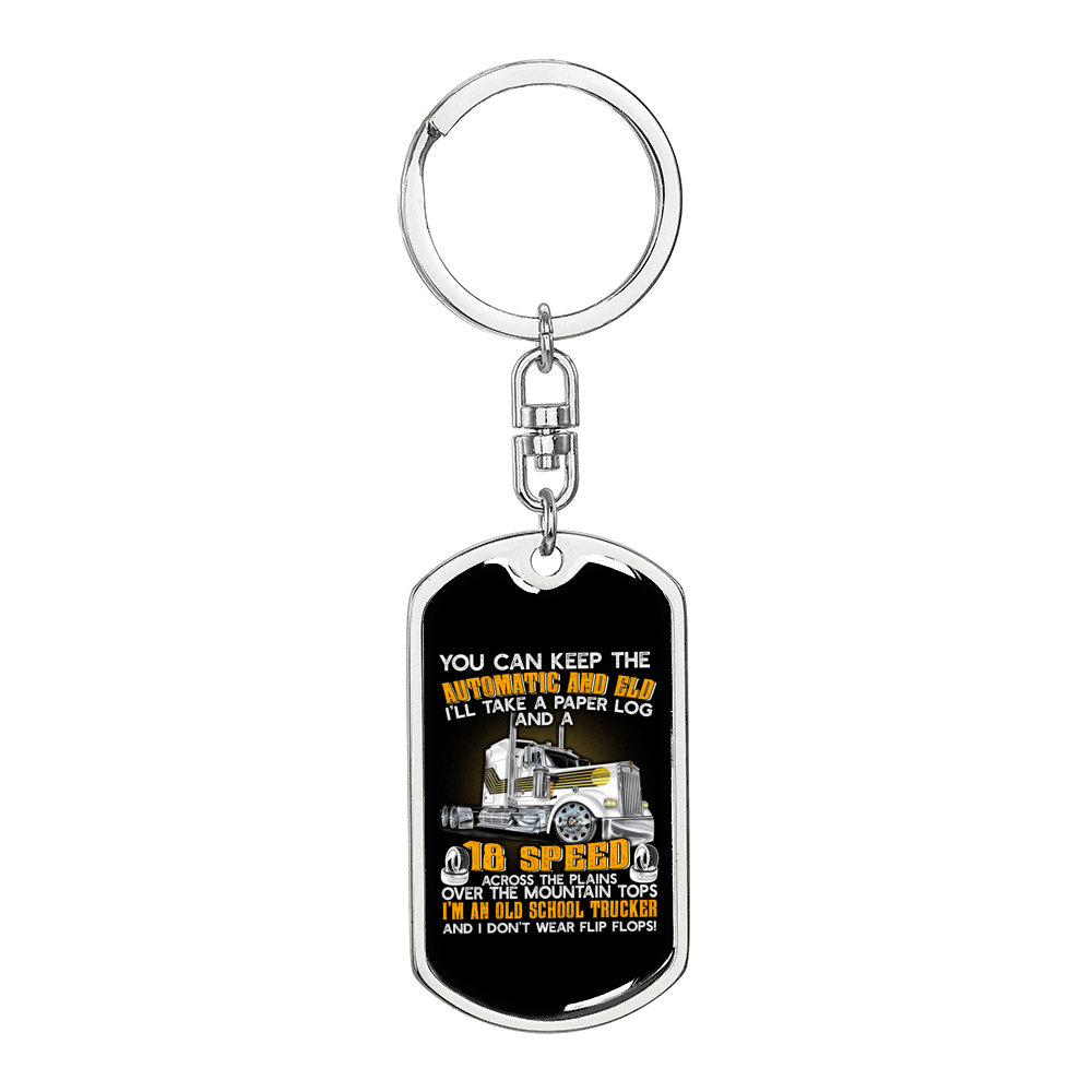 Old School Trucker Swivel Keychain Dog Tag Stainless Steel or 18k Gold-Express Your Love Gifts