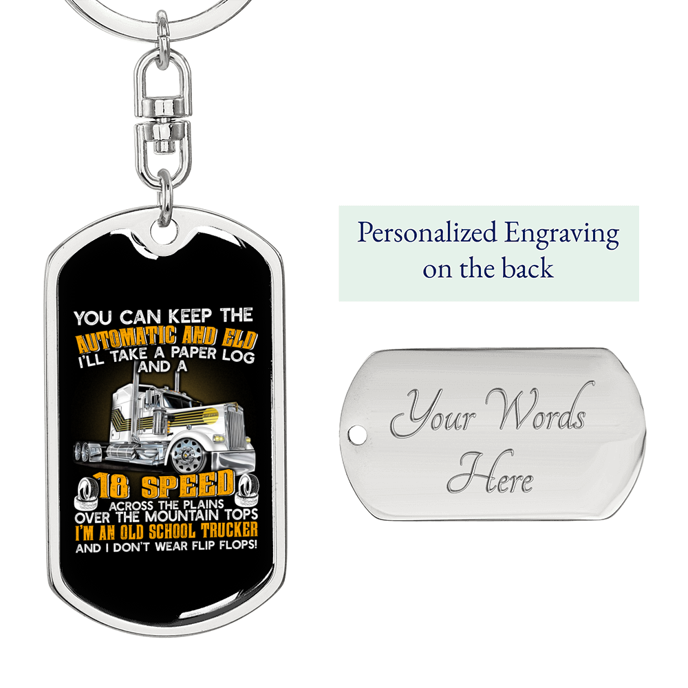 Old School Trucker Swivel Keychain Dog Tag Stainless Steel or 18k Gold-Express Your Love Gifts