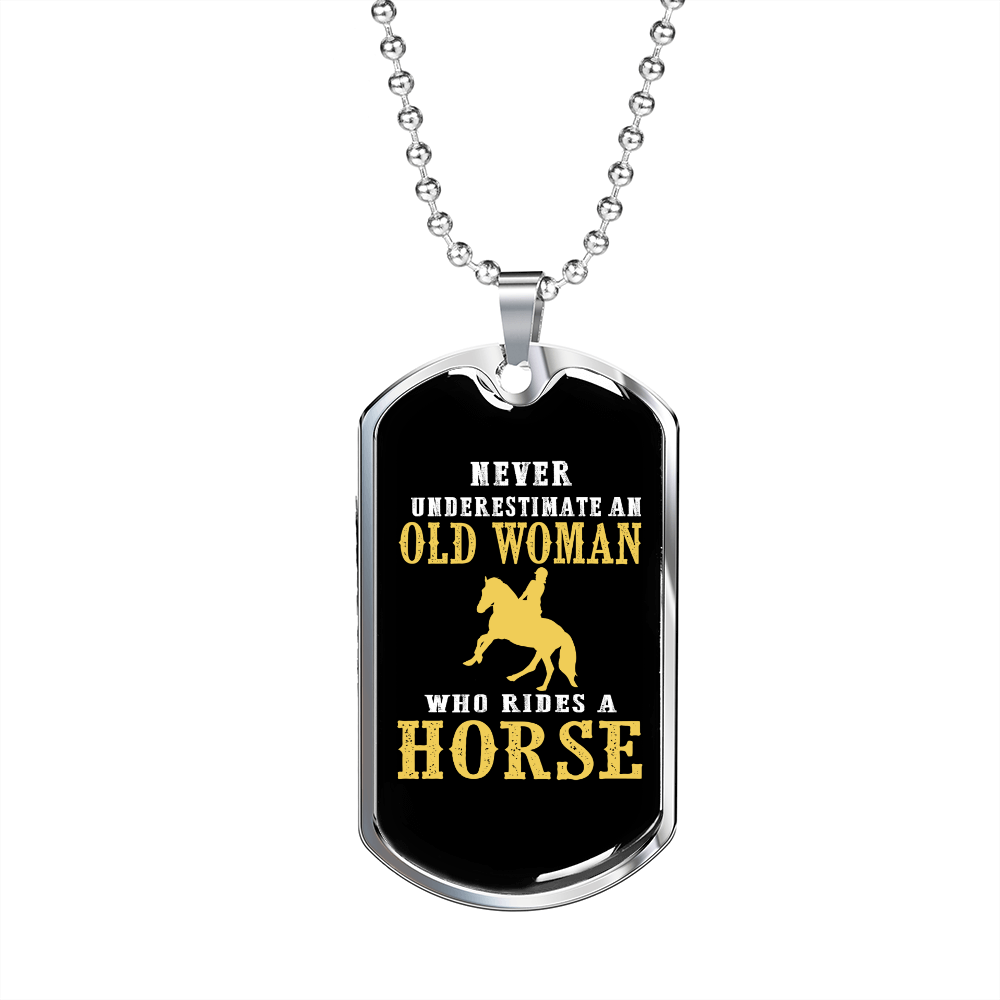 Old Woman Horse Horse Necklace Stainless Steel or 18k Gold Dog Tag 24" Chain-Express Your Love Gifts