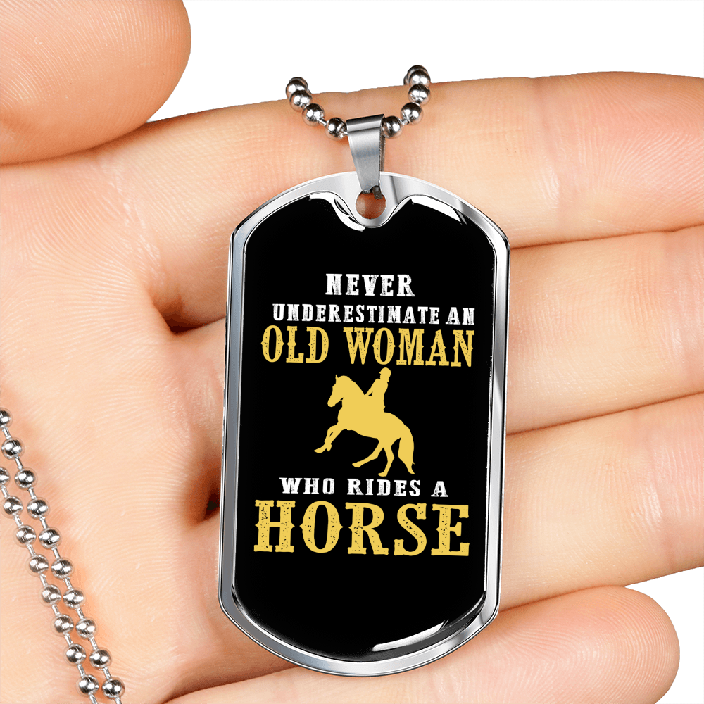 Old Woman Horse Horse Necklace Stainless Steel or 18k Gold Dog Tag 24" Chain-Express Your Love Gifts