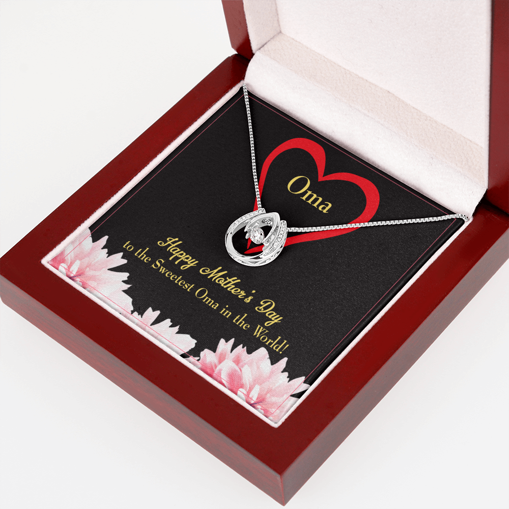 Oma Lucky Horseshoe Necklace Message Card 14k w CZ Crystals-Express Your Love Gifts