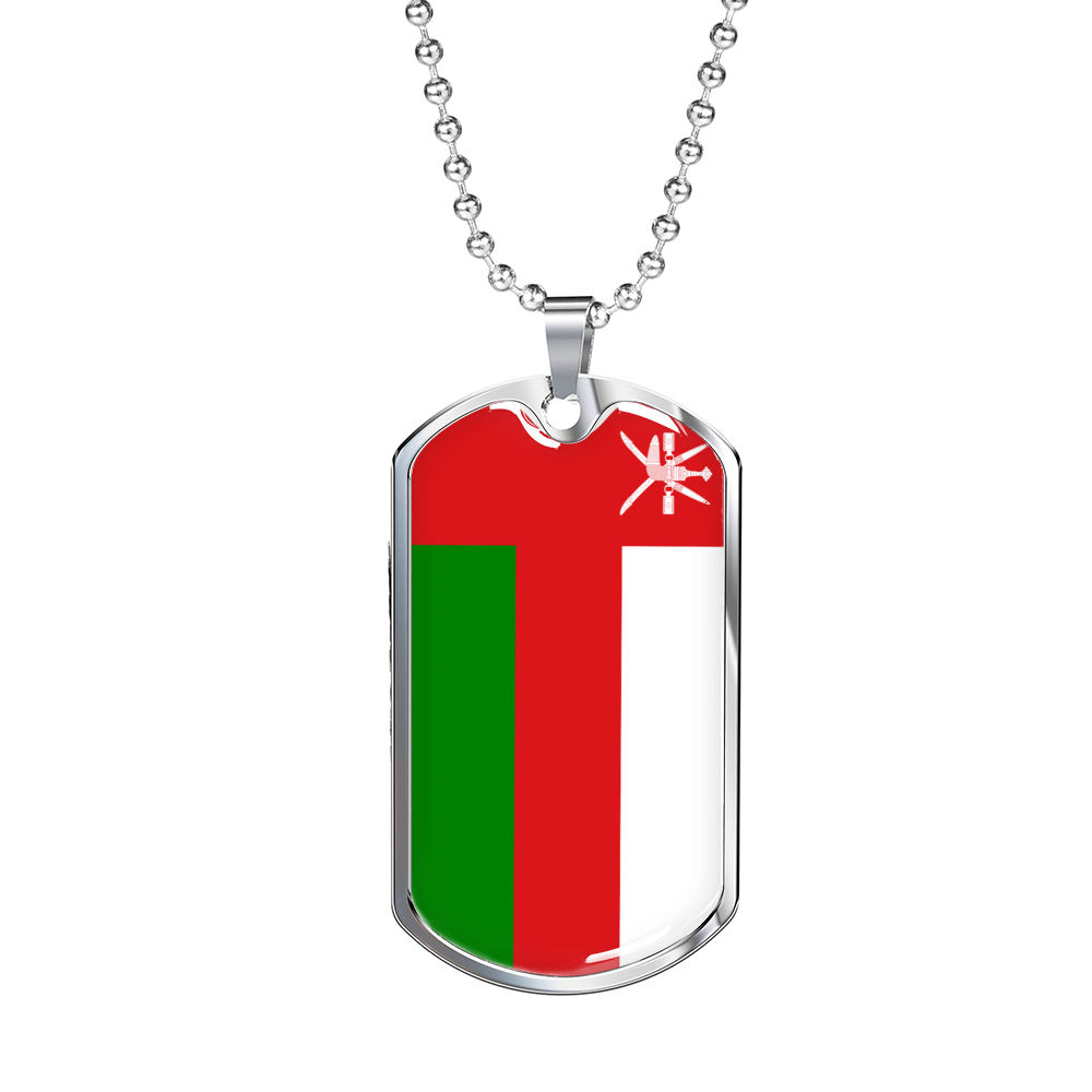 Oman Flag Necklace Stainless Steel or 18k Gold Dog Tag 24" Chain-Express Your Love Gifts