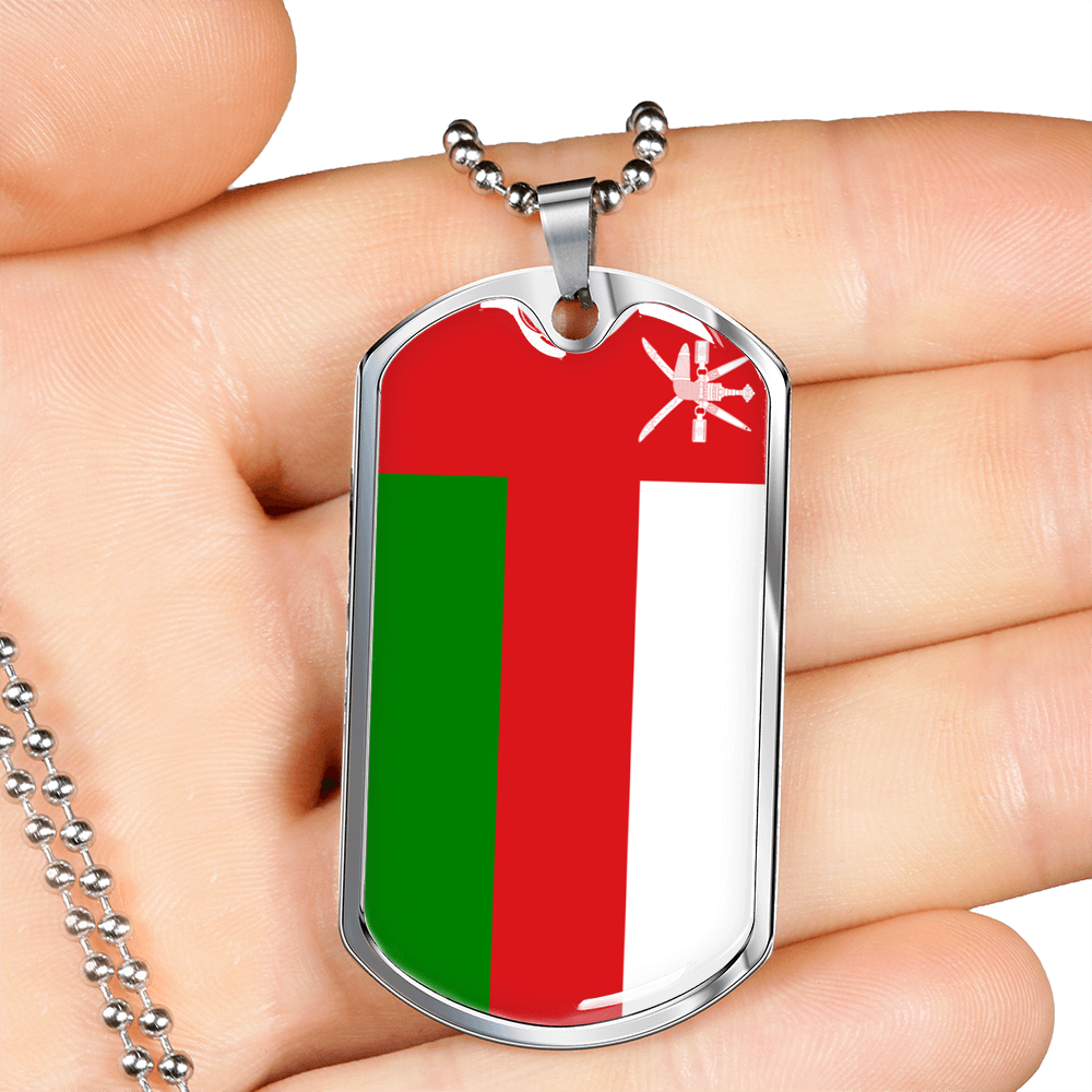 Oman Flag Necklace Stainless Steel or 18k Gold Dog Tag 24" Chain-Express Your Love Gifts