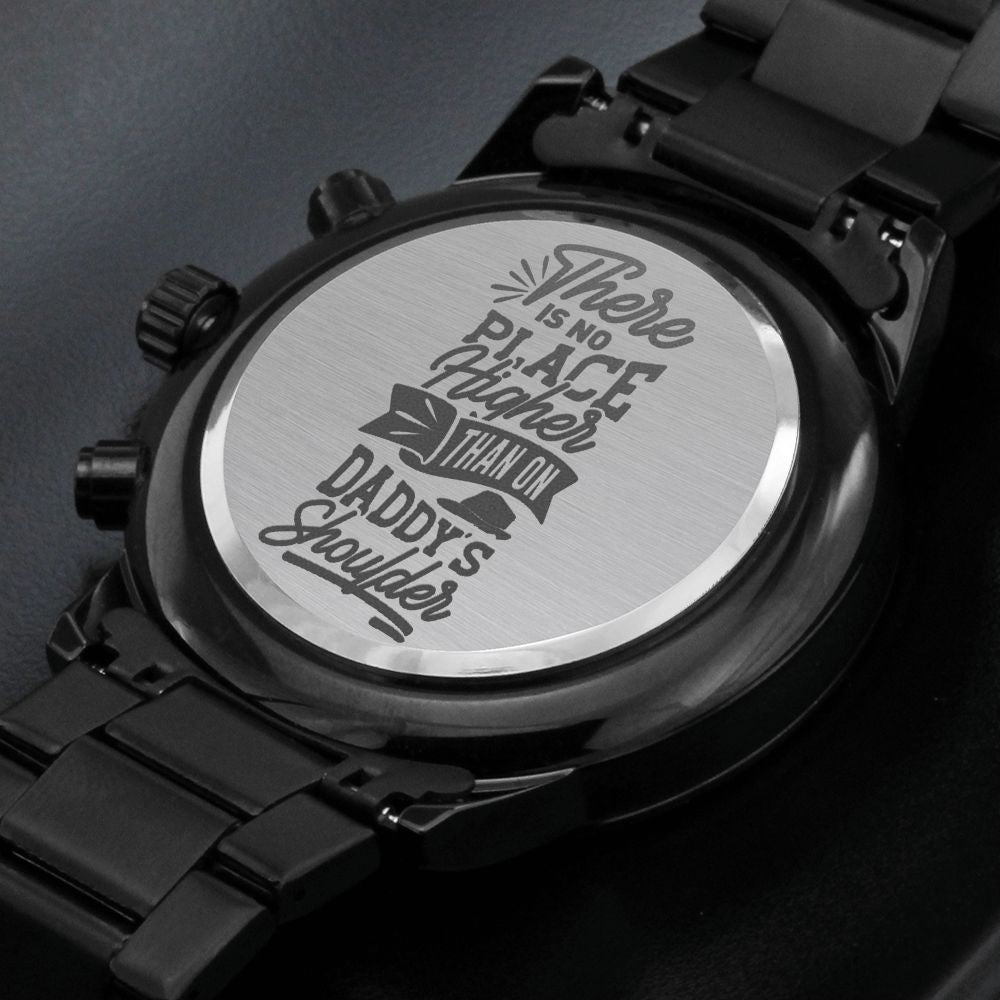 On Daddy's Shoulder Engraved Multifunction Analog Stainless Steel Chronograph Men's Watch W Copper Dial-Express Your Love Gifts