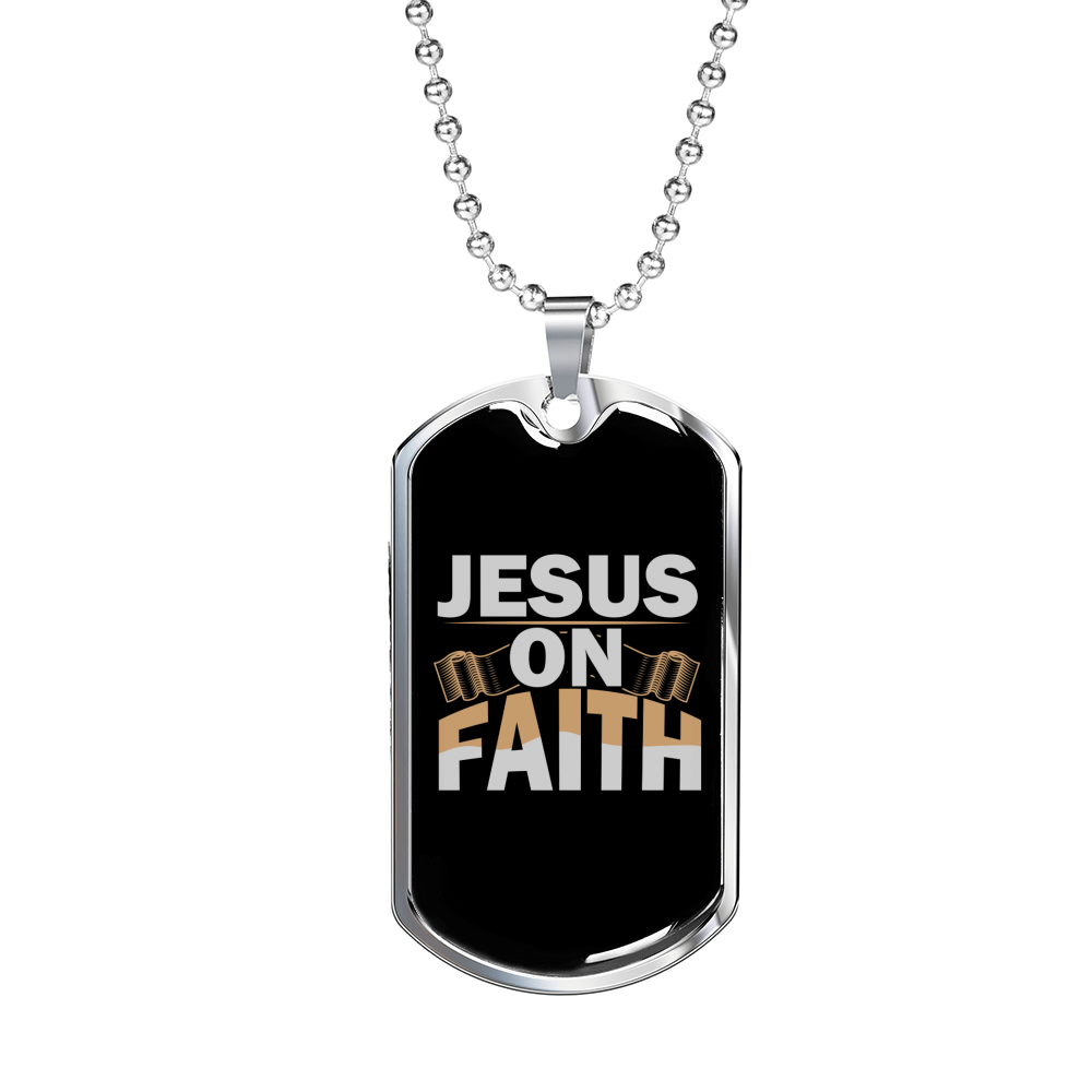 On Faith Christian Necklace Stainless Steel or 18k Gold Dog Tag 24" Chain-Express Your Love Gifts