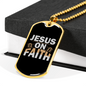 On Faith Christian Necklace Stainless Steel or 18k Gold Dog Tag 24" Chain-Express Your Love Gifts