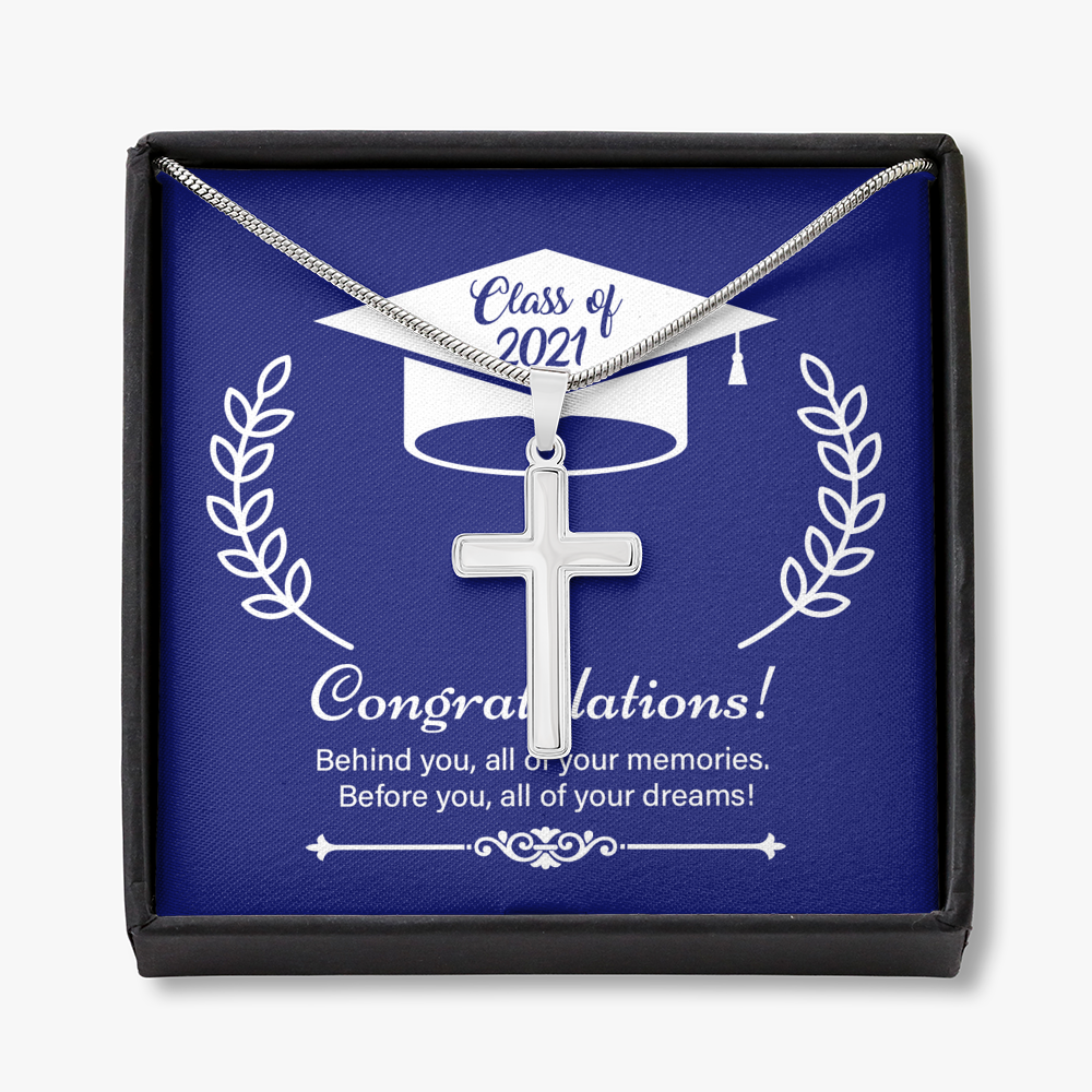 On Your 2021 Graduation Day Message Cross Card Necklace w Stainless Steel Pendant-Express Your Love Gifts