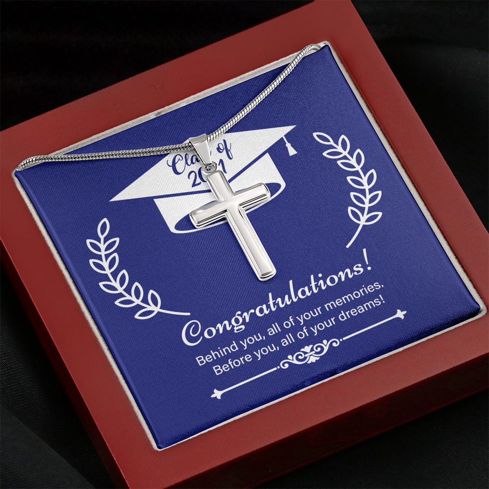 On Your 2021 Graduation Day Message Cross Card Necklace w Stainless Steel Pendant-Express Your Love Gifts