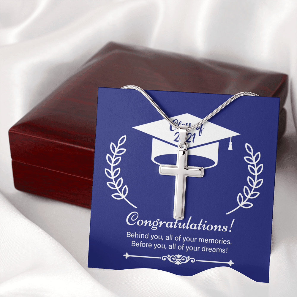 On Your 2021 Graduation Day Message Cross Card Necklace w Stainless Steel Pendant-Express Your Love Gifts