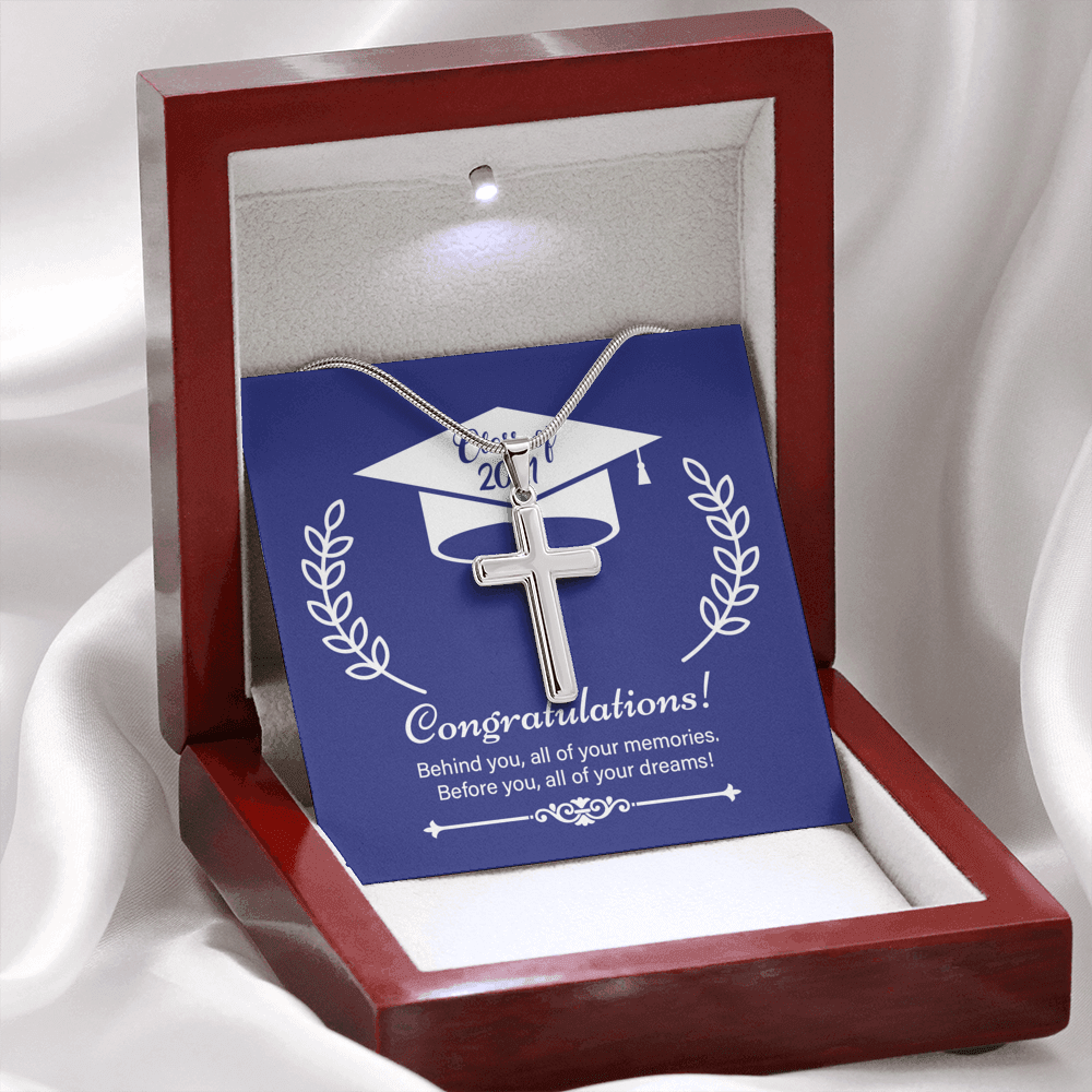 On Your 2021 Graduation Day Message Cross Card Necklace w Stainless Steel Pendant-Express Your Love Gifts