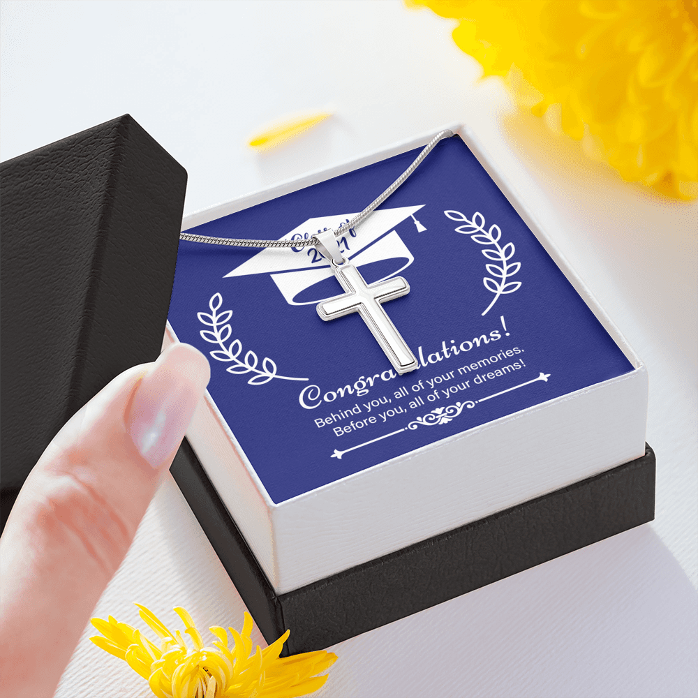 On Your 2021 Graduation Day Message Cross Card Necklace w Stainless Steel Pendant-Express Your Love Gifts